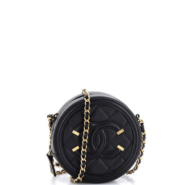 Chanel Filigree Round Clutch with Chain Quilted Caviar Mini