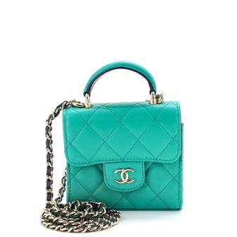 Chanel Square Classic Flap Top Handle Clutch with Chain Quilted Lambskin