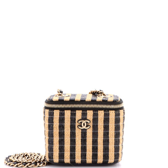 Chanel Classic Vanity Case with Chain Striped Raffia and Jute Mini