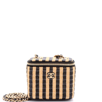 Chanel Classic Vanity Case with Chain Striped Raffia and Jute Mini
