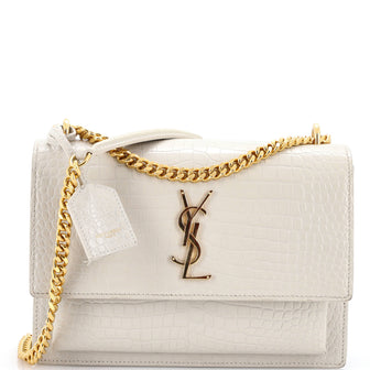 Saint Laurent Sunset Crossbody Bag Crocodile Embossed Leather Medium