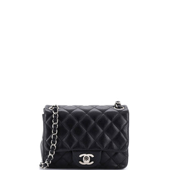 Chanel Square Classic Single Flap Bag Quilted Caviar Mini