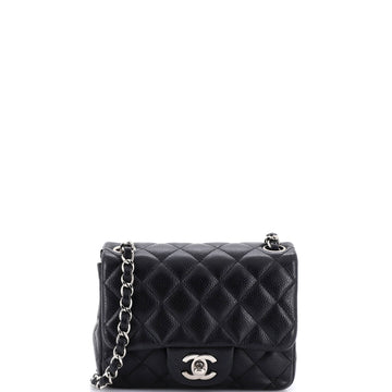 Chanel Square Classic Single Flap Bag Quilted Caviar Mini