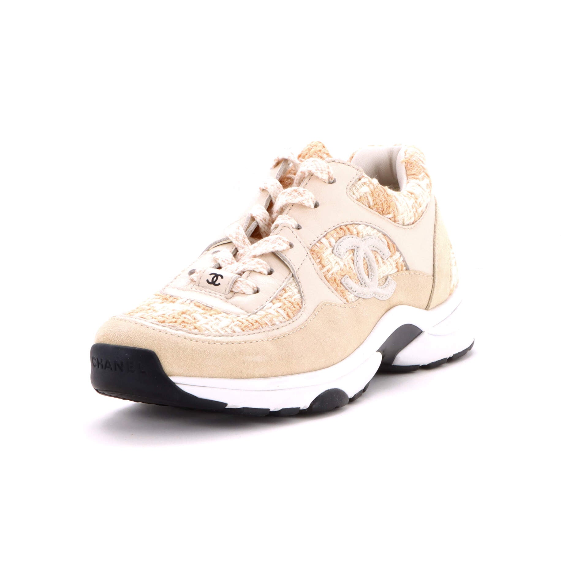 Chanel Women's CC Low-Top Sneakers Leather and Tweed Neutral 4264712