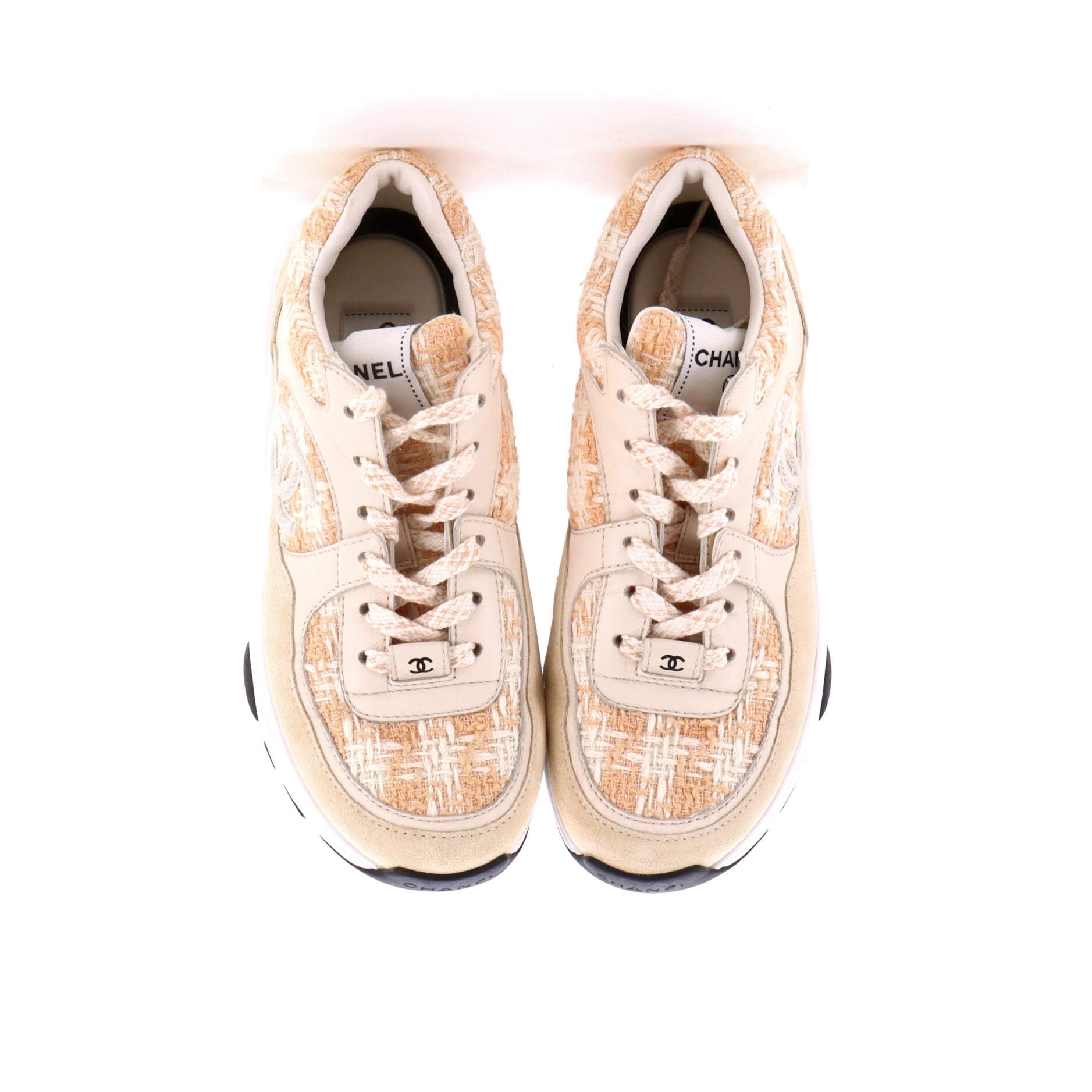 Chanel Women's CC Low-Top Sneakers Leather and Tweed Neutral 4264712