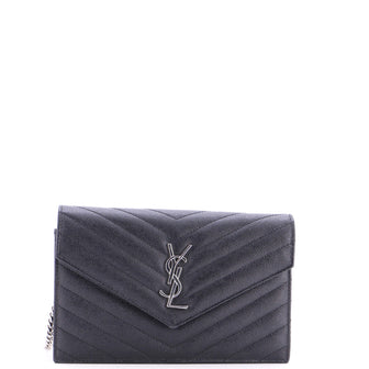 Saint Laurent Classic Monogram Wallet on Chain Matelasse Chevron Leather Small