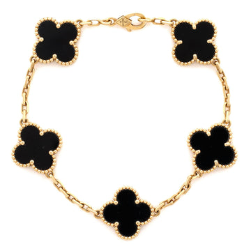 Van Cleef & Arpels Vintage Alhambra 5 Motifs Bracelet 18K Yellow Gold and Onyx