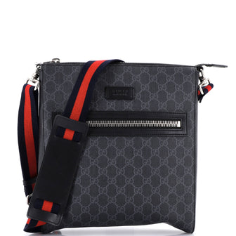 Gucci Web Strap Front Zip Messenger Bag GG Coated Canvas Medium
