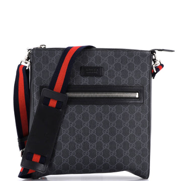 Gucci Web Strap Front Zip Messenger Bag GG Coated Canvas Medium