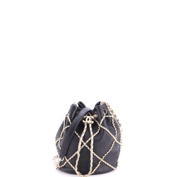 Chanel Entwined Chain Drawstring Bucket Bag Quilted Lambskin Mini