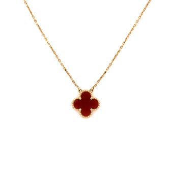 Van Cleef & Arpels Vintage Alhambra Pendant Necklace 18K Yellow Gold and Carnelian