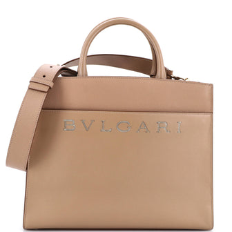 Bvlgari Embellished Logo Tote Bag Leather Medium