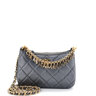 Chanel Logo Letters Top Handle Chain Crossbody Bag Quilted Lambskin Small