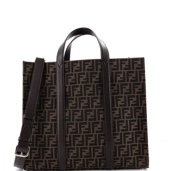 Fendi Convertible Open Tote Zucca Jacquard Fabric and Leather Large