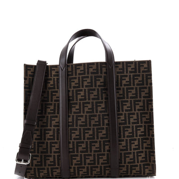 Fendi Convertible Open Tote Zucca Jacquard Fabric and Leather Large