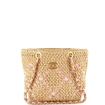 Chanel CC Braided Shopping Tote Raffia with Grosgrain Small