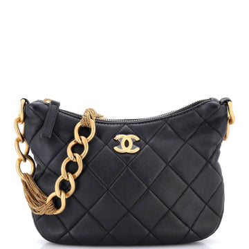 Chanel CC Mixed Chain Link Zip Hobo Quilted Lambskin