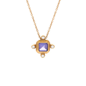 David Yurman Novella Pendant Necklace 18K Yellow Gold with Tanzanite and Diamonds