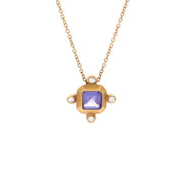 David Yurman Novella Pendant Necklace 18K Yellow Gold with Tanzanite and Diamonds