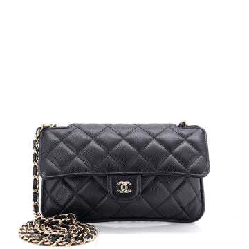 Chanel Foldable Tote Bag with Chain Quilted Caviar with Printed Nylon