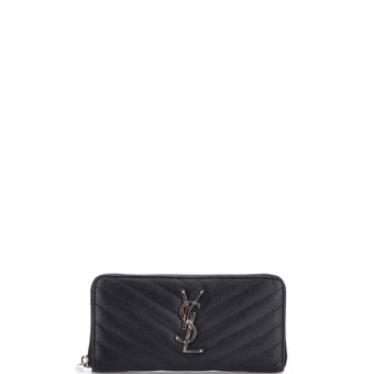 Saint Laurent Classic Monogram Zip Around Wallet Matelasse Chevron Leather