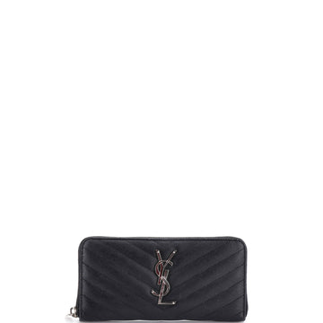Saint Laurent Classic Monogram Zip Around Wallet Matelasse Chevron Leather