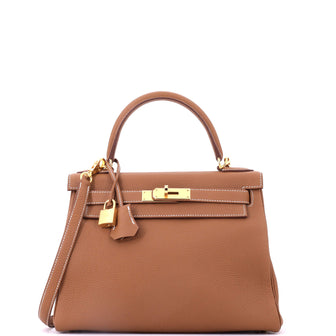 Hermes Kelly Handbag Brown Togo with Gold Hardware 28