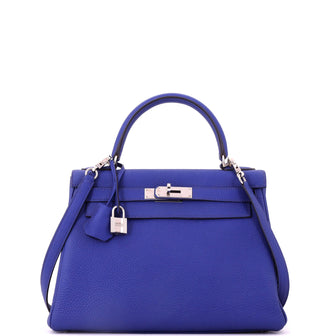Hermes Kelly Handbag Blue Togo with Palladium Hardware 28