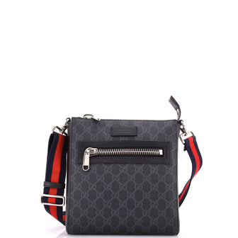 Gucci Web Strap Front Zip Messenger Bag GG Coated Canvas Small