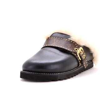 Louis Vuitton Women's Winterbreak Clog Mules Leather with Monogram Canvas and Shearling