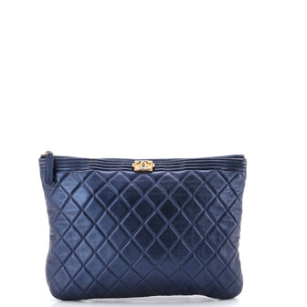 Chanel Boy O Case Clutch Quilted Lambskin Medium
