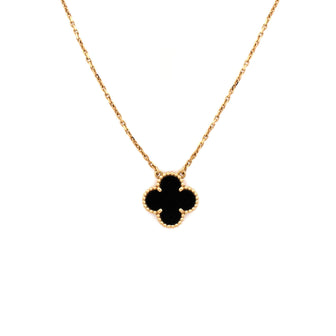 Van Cleef & Arpels Vintage Alhambra Pendant Necklace 18K Yellow Gold and Onyx