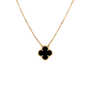 Van Cleef & Arpels Vintage Alhambra Pendant Necklace 18K Yellow Gold and Onyx