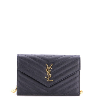 Saint Laurent Classic Monogram Wallet on Chain Matelasse Chevron Leather Small