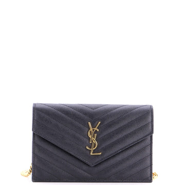 Saint Laurent Classic Monogram Wallet on Chain Matelasse Chevron Leather Small