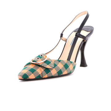 Prada Women's Triangle Logo Slingback Pumps Leather