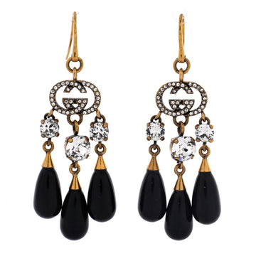 Gucci Interlocking G Triple Teardrop Earrings Metal with Crystals and Beads