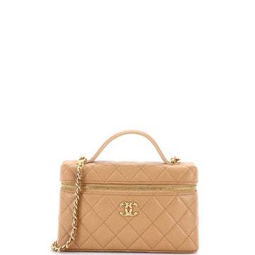 Chanel Classic Top Handle Slim Vanity Case with Chain Quilted Caviar Small