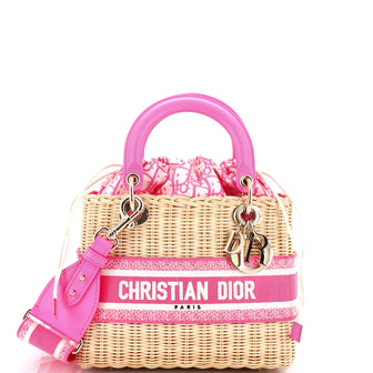 Christian Dior Lady Dior Bag Wicker and Oblique Canvas Medium