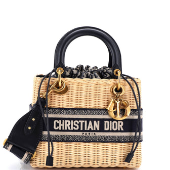Christian Dior Lady Dior Bag Wicker and Oblique Canvas Medium