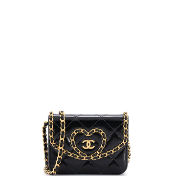 Chanel Heart Chain Flap Bag Quilted Patent Mini