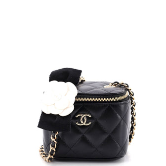 Chanel Camellia Bow Vanity Case with Chain Quilted Lambskin Mini