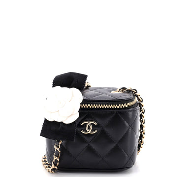 Chanel Camellia Bow Vanity Case with Chain Quilted Lambskin Mini