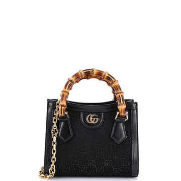 Gucci Diana NM Bamboo Handle Tote Crystal Embellished GG Canvas Mini