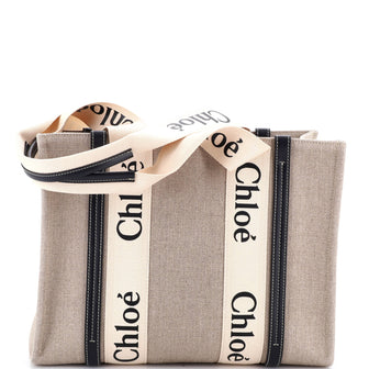 Chloe Woody Tote Canvas with Leather Medium