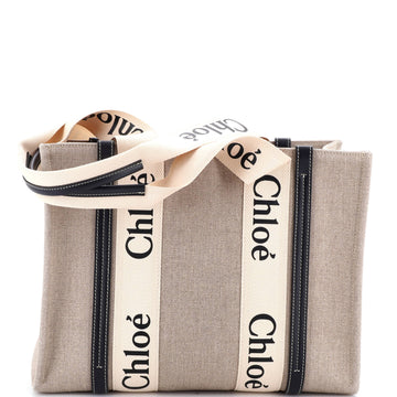 Chloe Woody Tote Canvas with Leather Medium