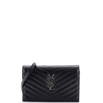 Saint Laurent Classic Monogram Wallet on Chain Matelasse Chevron Leather Small