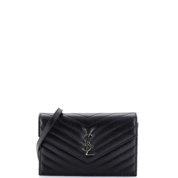 Saint Laurent Classic Monogram Wallet on Chain Matelasse Chevron Leather Small