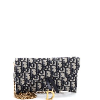 Christian Dior Saddle Chain Wallet Oblique Canvas
