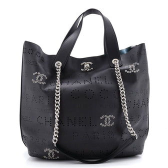 Chanel Logo Eyelets Shopping Tote Perforated Calfskin Medium